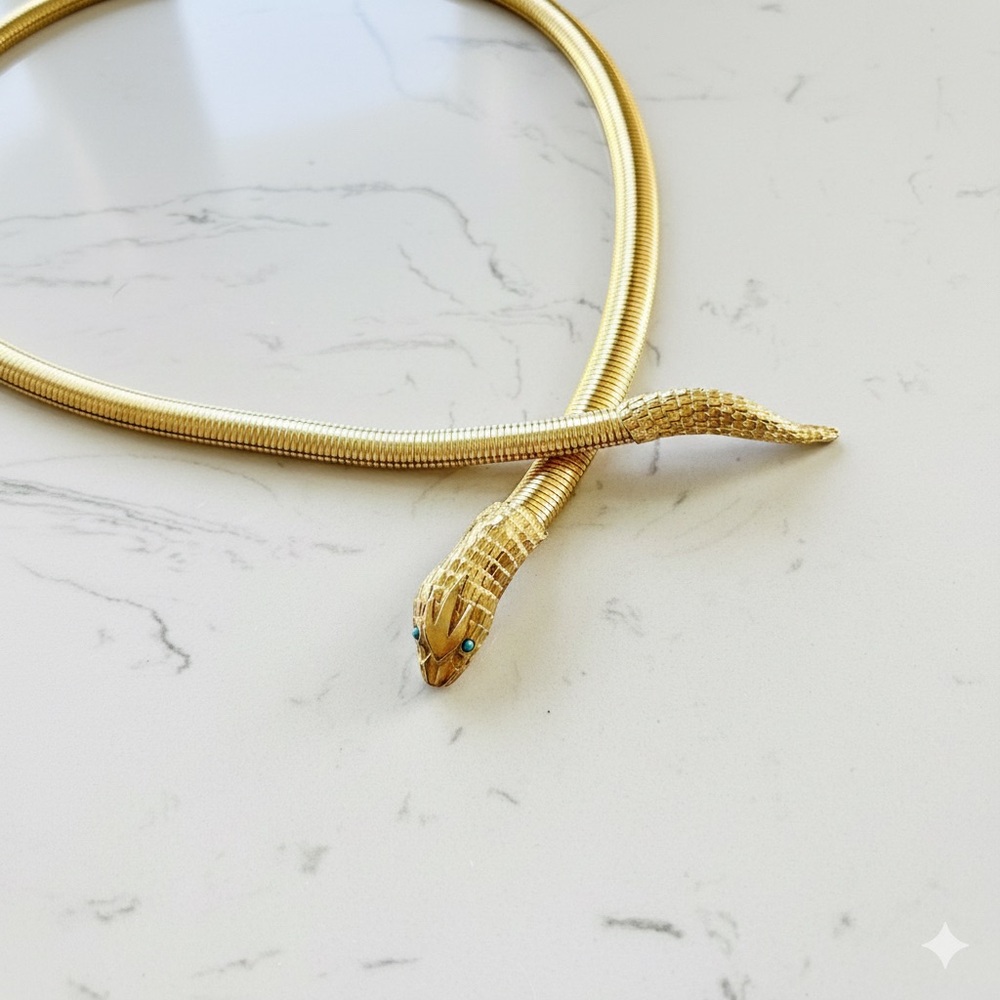 ACCESSOCRAFT NYC Accessory Jewelry Gold Tone Omega Coil Chain Serpent Snake Tail